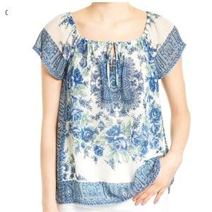Joie Taj 100% Silk Peasant Blouse Top Size M